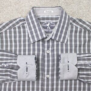 Bugatchi Shirt Mens Large Gray/Black Shaped Fit Flip Cuff Long Sleeve Button